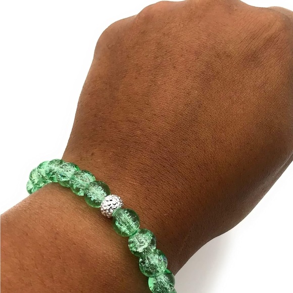 Blue Crackle Glass Beaded Stretch Bracelet - Picture 3 of 4